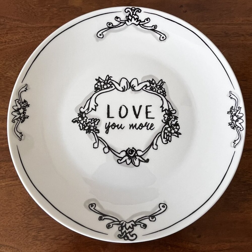 Katie Mandy Anthropologie "Love You More" 8-Inch Plate Gift Black White Ceramic
